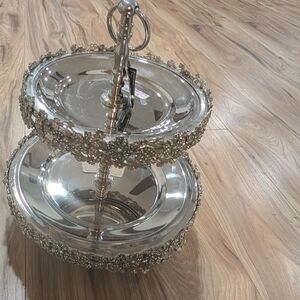 Two-Tier Serving Tray Stainless Steel  NWT